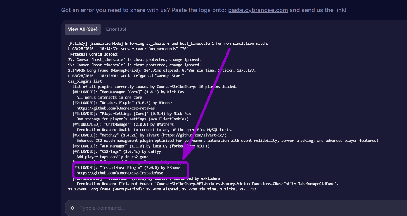  "Instadefuse Plugin" (2.0.0) by B3none outlined with arrow