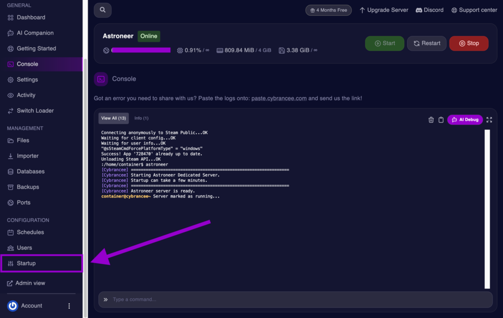 cybrancee panel console page