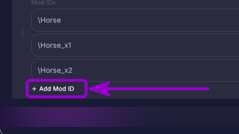 Project Zomboid - Additional 'Add Mod ID' button outlined with arrow