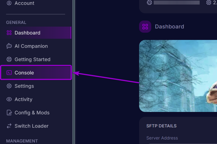 Project Zomboid - 'Console' tab outlined with arrow (rm)