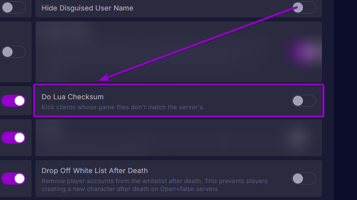 Project Zomboid - 'Do Lua Checksum' outlined with arrow