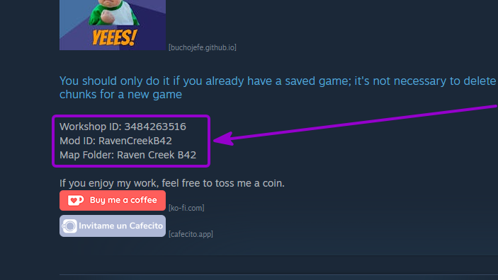 Project Zomboid - Mod details outlined with arrow