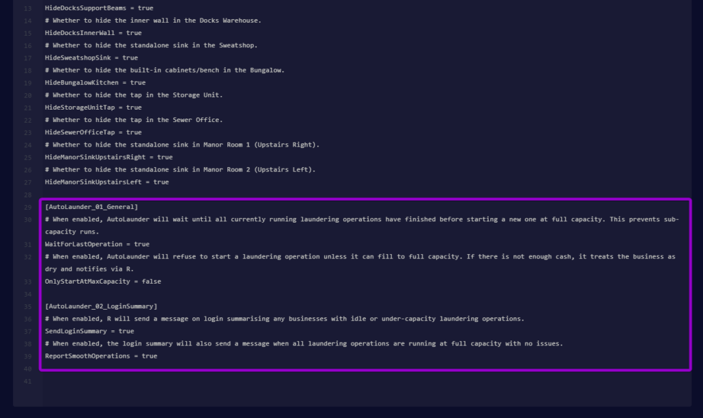 AutoLaunder configuration settings in MelonPreferences.cfg