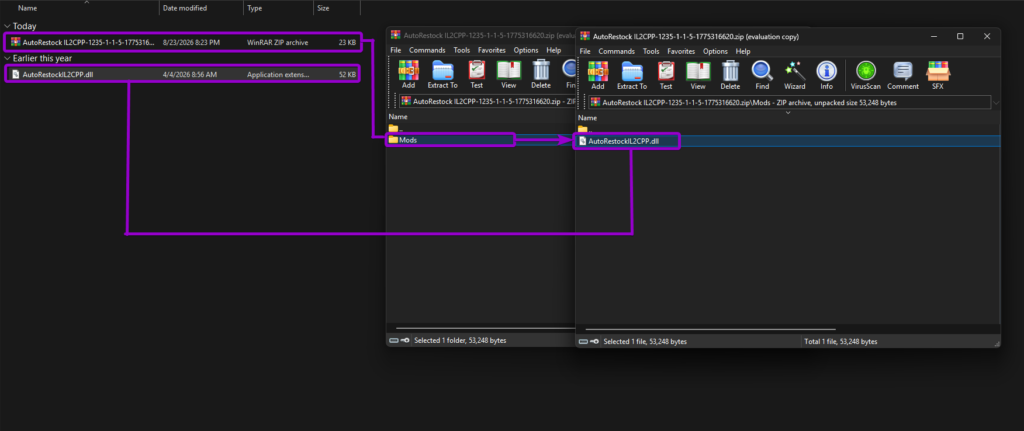 Nexus Mods page highlighting the AutoRestock IL2CPP Manual download button
