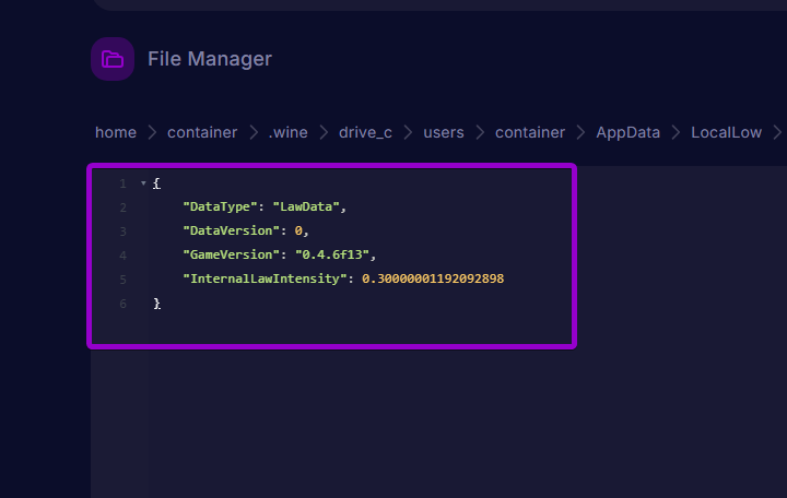 InternalLawIntensity setting displayed inside Law.json