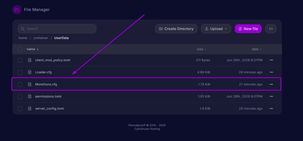 MoreGuns.cfg configuration file located inside the UserData directory.