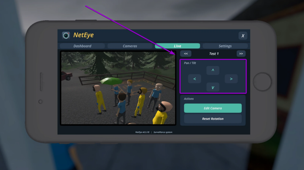 Controlling camera pan and tilt on the NetEye live feed interface in-game