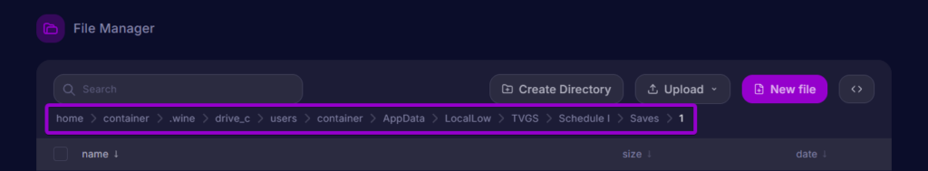 File Manager breadcrumb navigation path to the active save slot folder