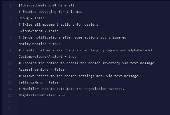 AdvancedDealing.cfg file selected inside the UserData directory