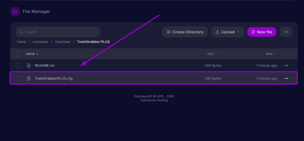 Configuring pickup radius and FastEject parameters inside TrashGrabberPLUS.cfg in the file editor