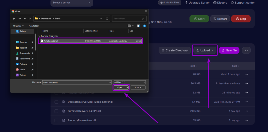 Uploading AutoLaunder.dll to the Mods directory