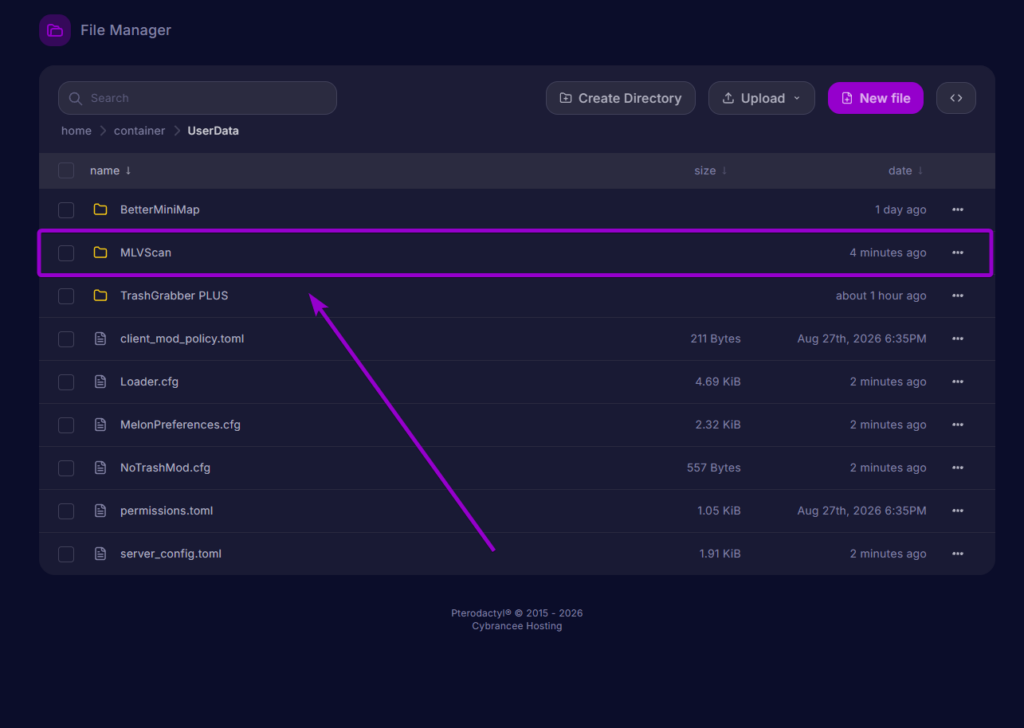 Uploading MLVScan.MelonLoader.dll to the server directory using the control panel file manager