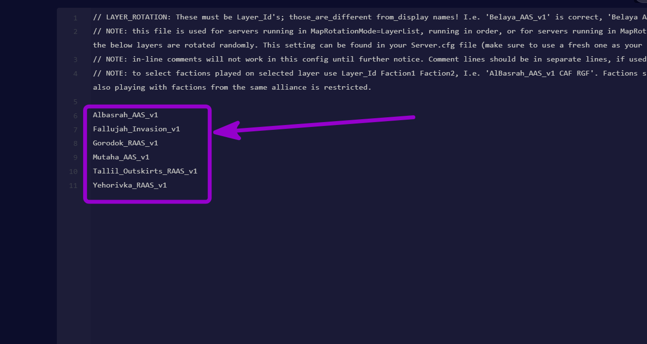Add your desired map layers, placing one layer per line