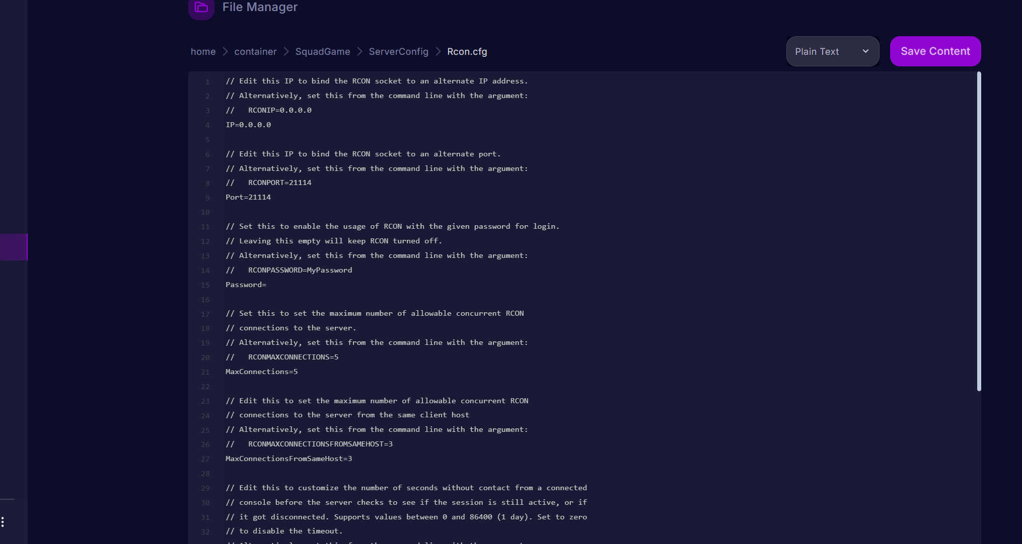 Edit your Rcon.cfg file