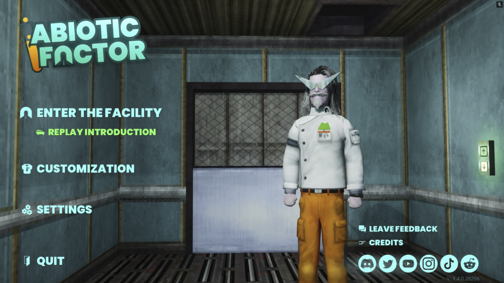 Abiotic Factor main menu showing the Enter the Facility option.
