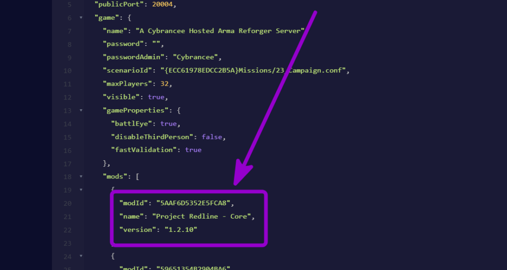 Locate the mod array outlined with arrow