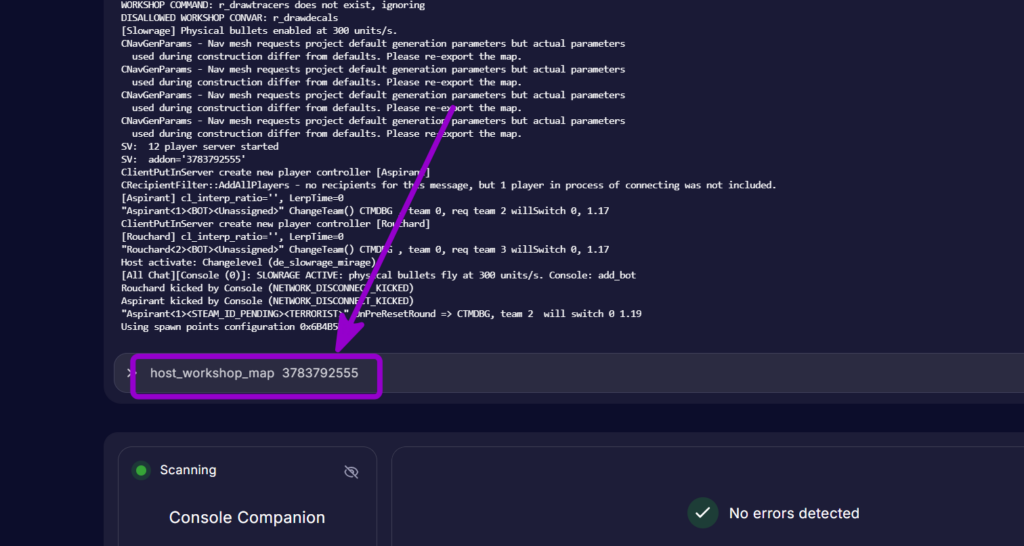 Execute host_workshop_map [ID] command