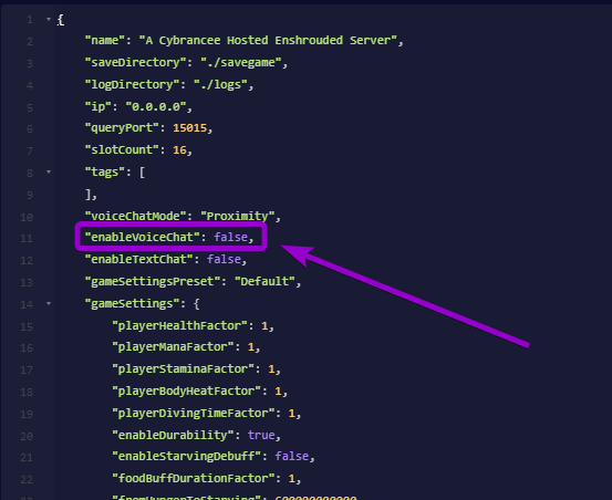 Editing the enableVoiceChat setting in enshrouded_server.json