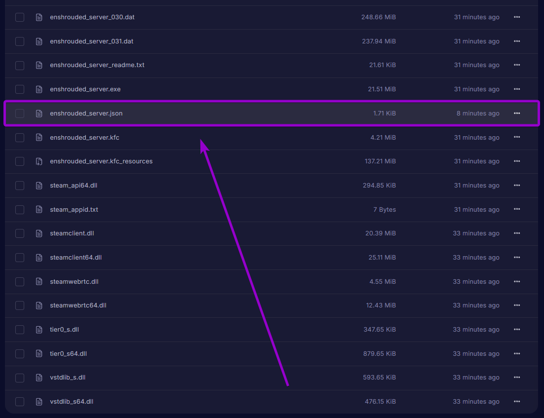 Selecting enshrouded_server.json in the server file manager