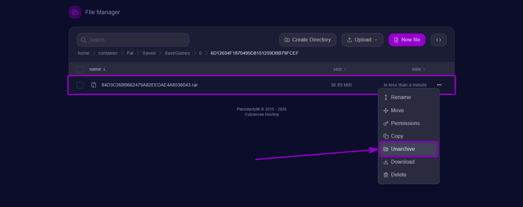 Palworld - Steps to unarchive the local world folder inside the server folder