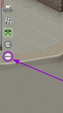 Project Zomboid - 'Admin' button outlined with arrow (Build 42)