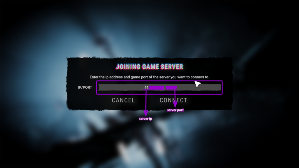 SOTF direct open server ip port included highlighted with arrow and text
