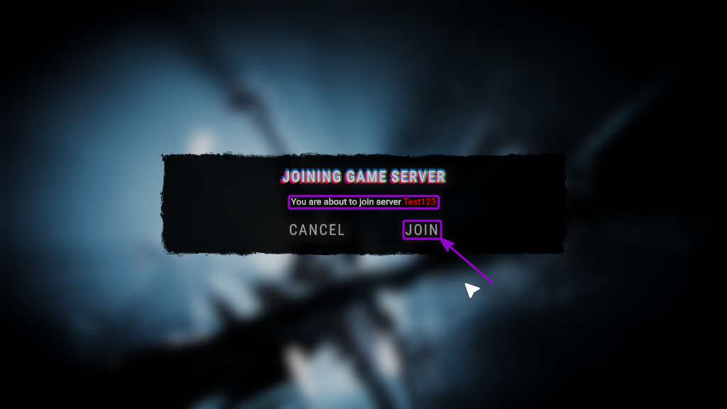 SOTF direct server succesful join 
highlighted with arrow