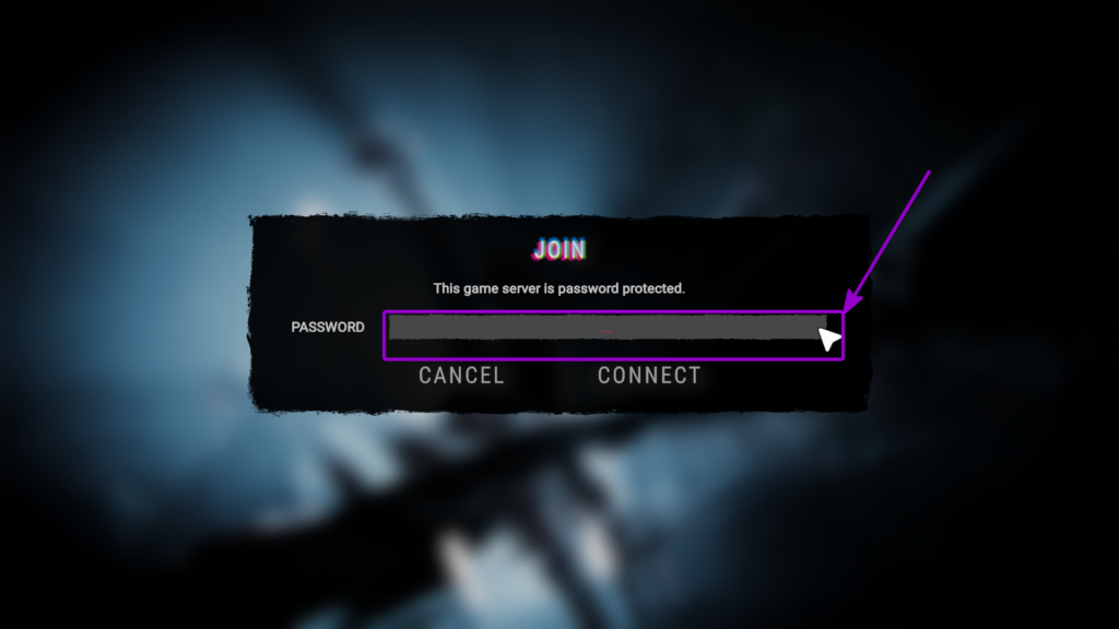 SOTF direct server successful password highlighted with arrow
