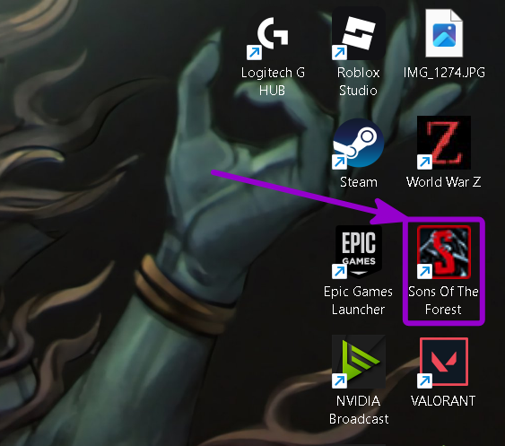 SOTF on desktop highlighted with arrow
