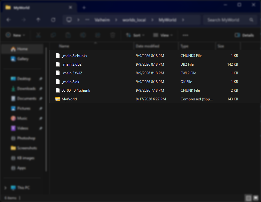 Valheim - Compressed file with the local world's files