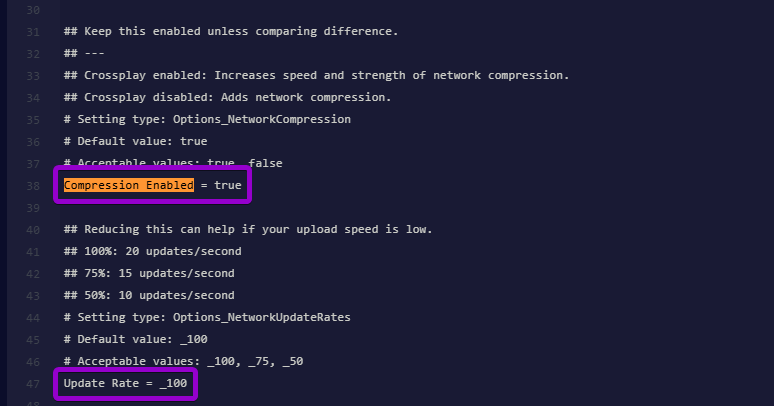 Setting Compression Enabled and Update Rate inside CW_Jesse.BetterNetworking.cfg