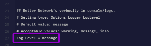Editing the Log Level option inside CW_Jesse.BetterNetworking.cfg