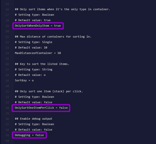 Configuring OnlySortWhenOnlyItem and OnlySortOneItemPerClick in the server file editor