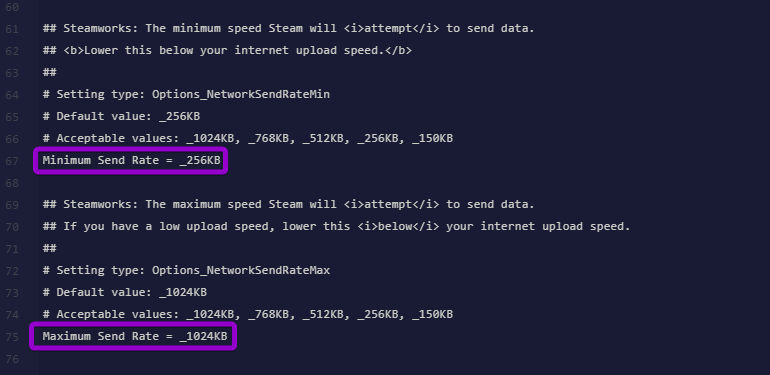 Configuring Minimum and Maximum Send Rates for Steamworks in CW_Jesse.BetterNetworking.cfg