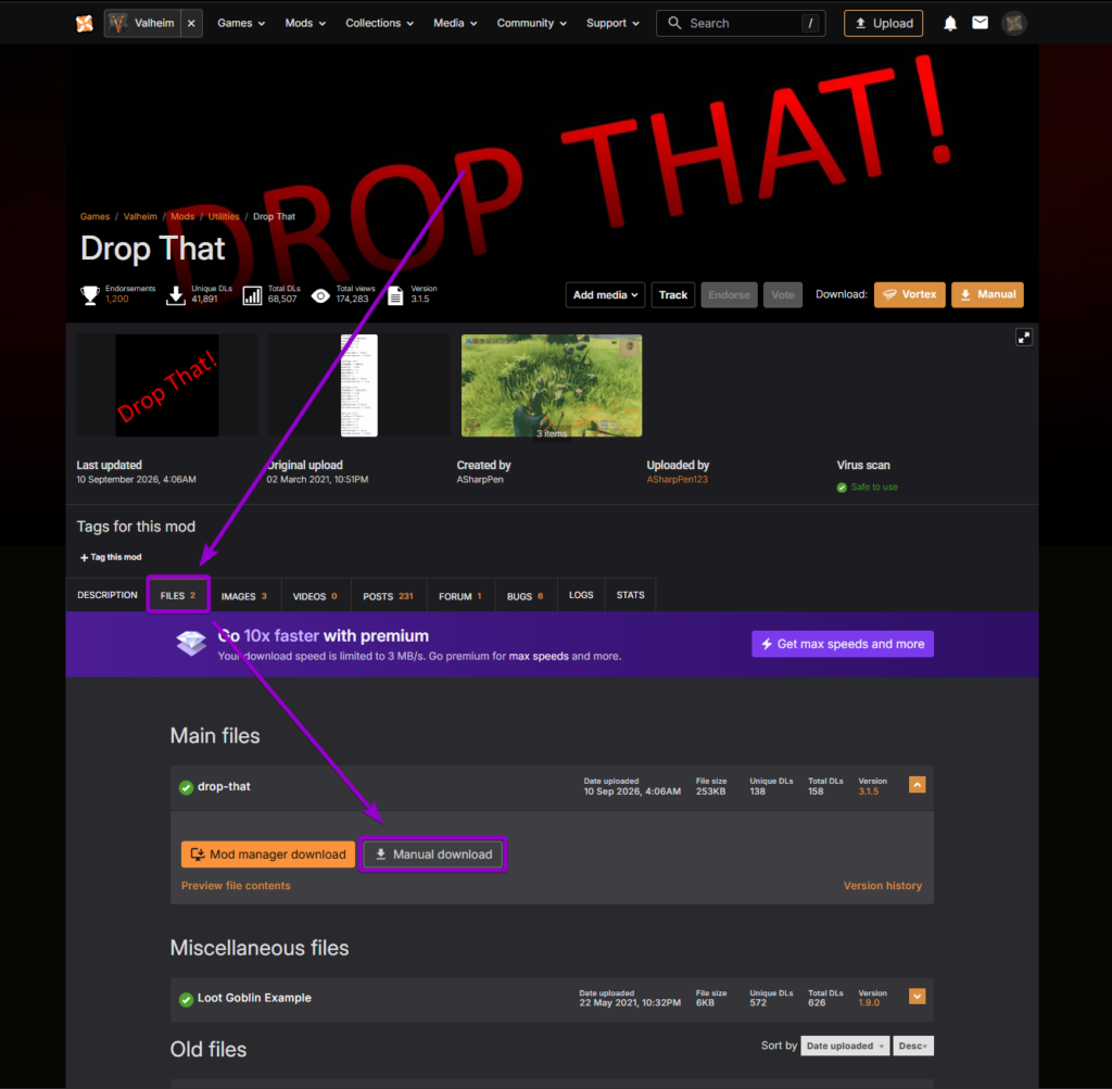 Downloading the Drop That mod archive via manual download on Nexus Mods