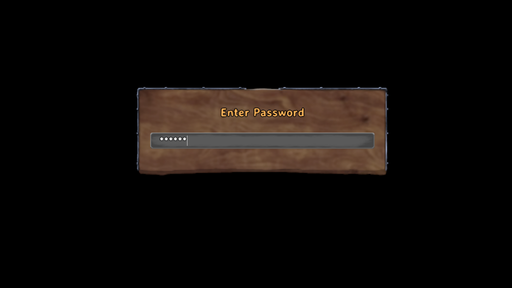 Entering the dedicated server password into the wooden prompt window in Valheim