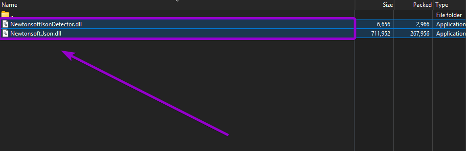 Viewing Newtonsoft.Json.dll and NewtonsoftJsonDetector.dll inside the WinRAR archive