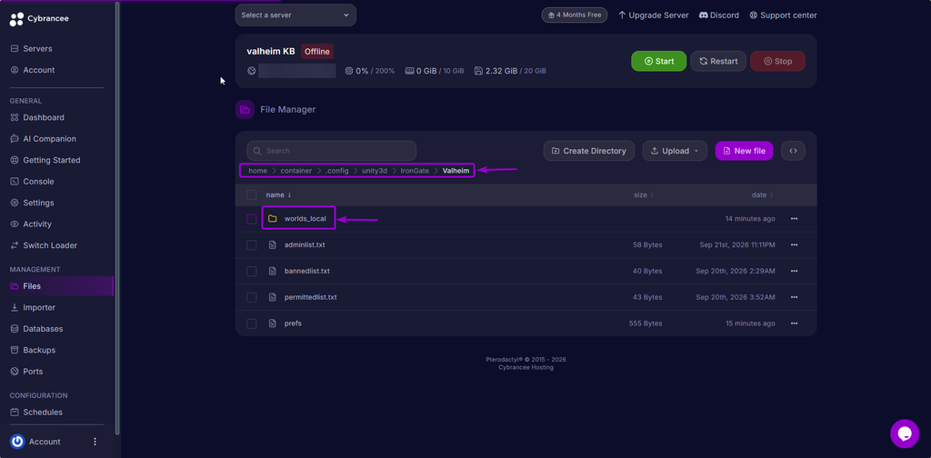 Locate world_local file on the File Tab in the Cybrancee Valheim Panel