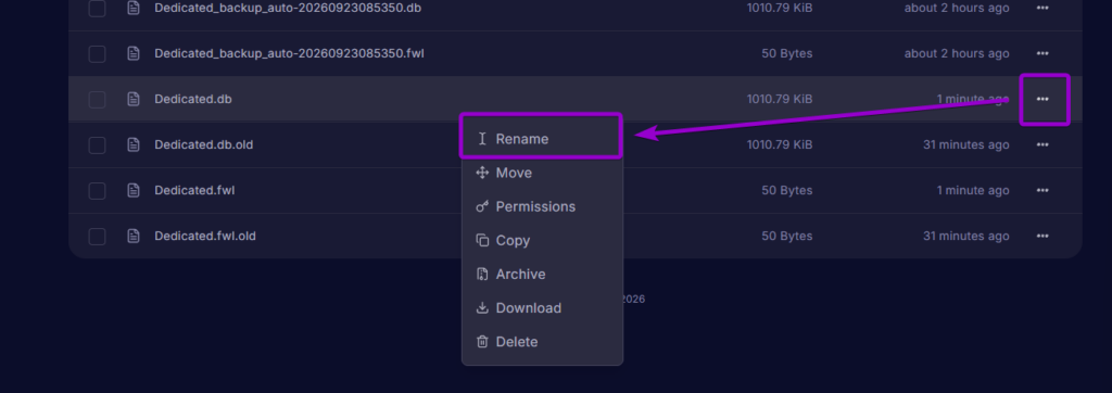 Renaming the backup Database file