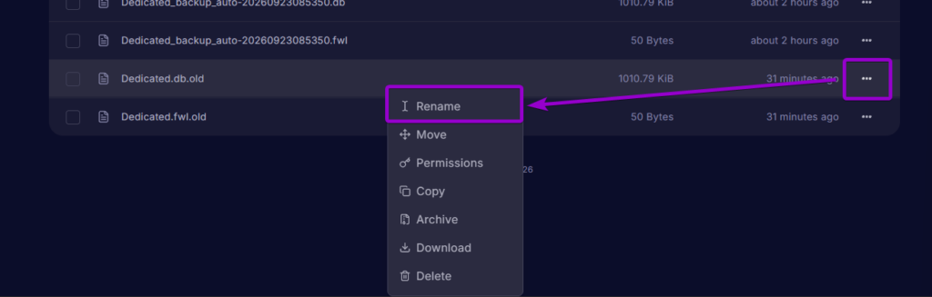 Selecting rename option through context menu