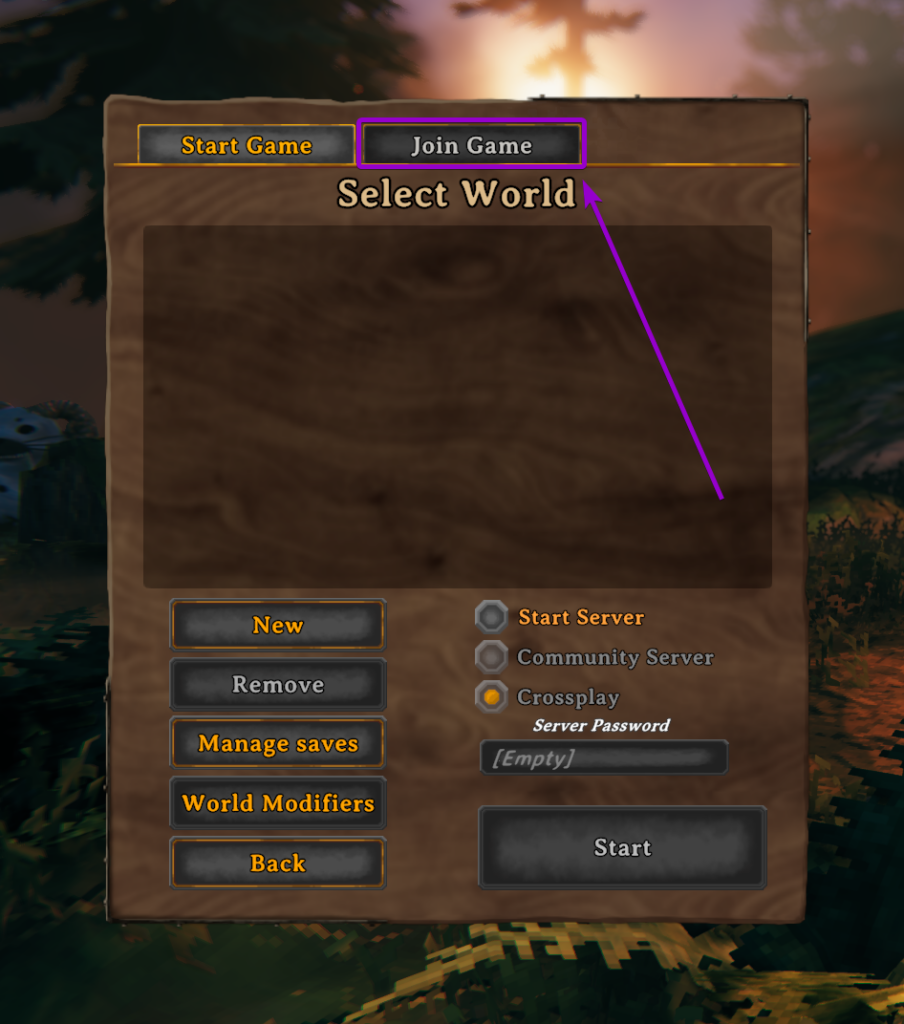Switching to the Join Game tab in the Valheim multiplayer server menu