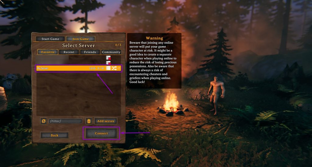 Select New Server on the Server List and click the connect button on Valheim Game