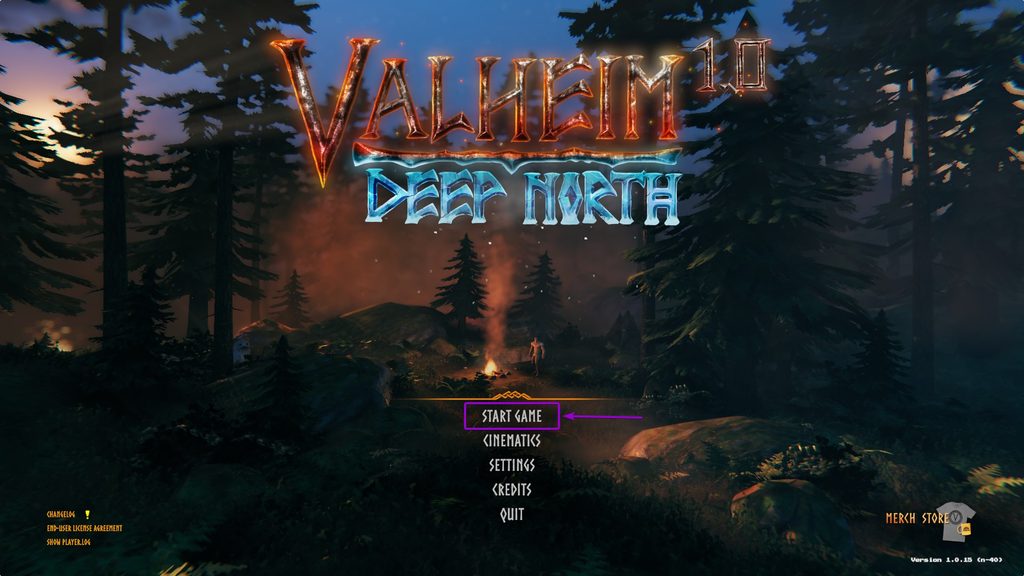 Select 'Start Game' button and Select Character at Valheim Game
