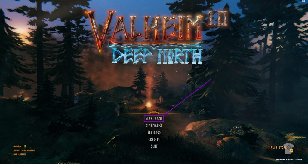 Selecting the Start Game button on the Valheim main menu screen