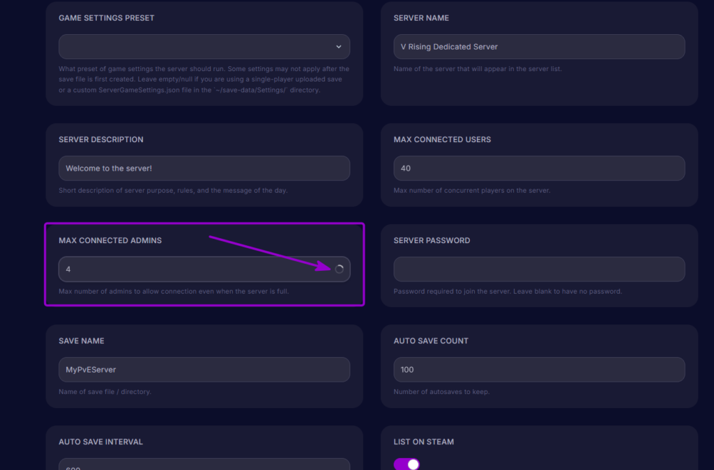 Vrising Max Connected Admins Save