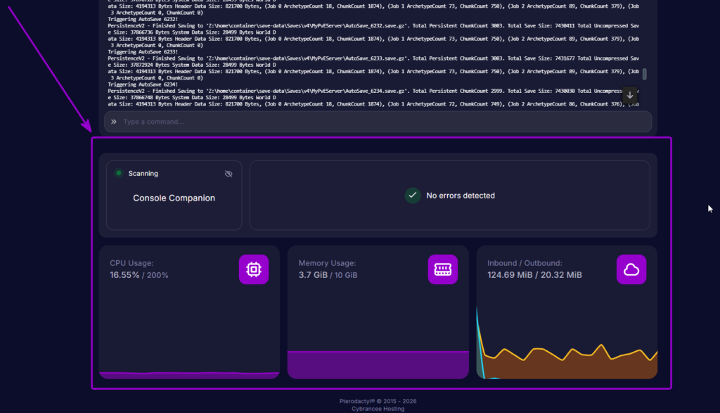 Vrising Resource Usage Section in Console Tab