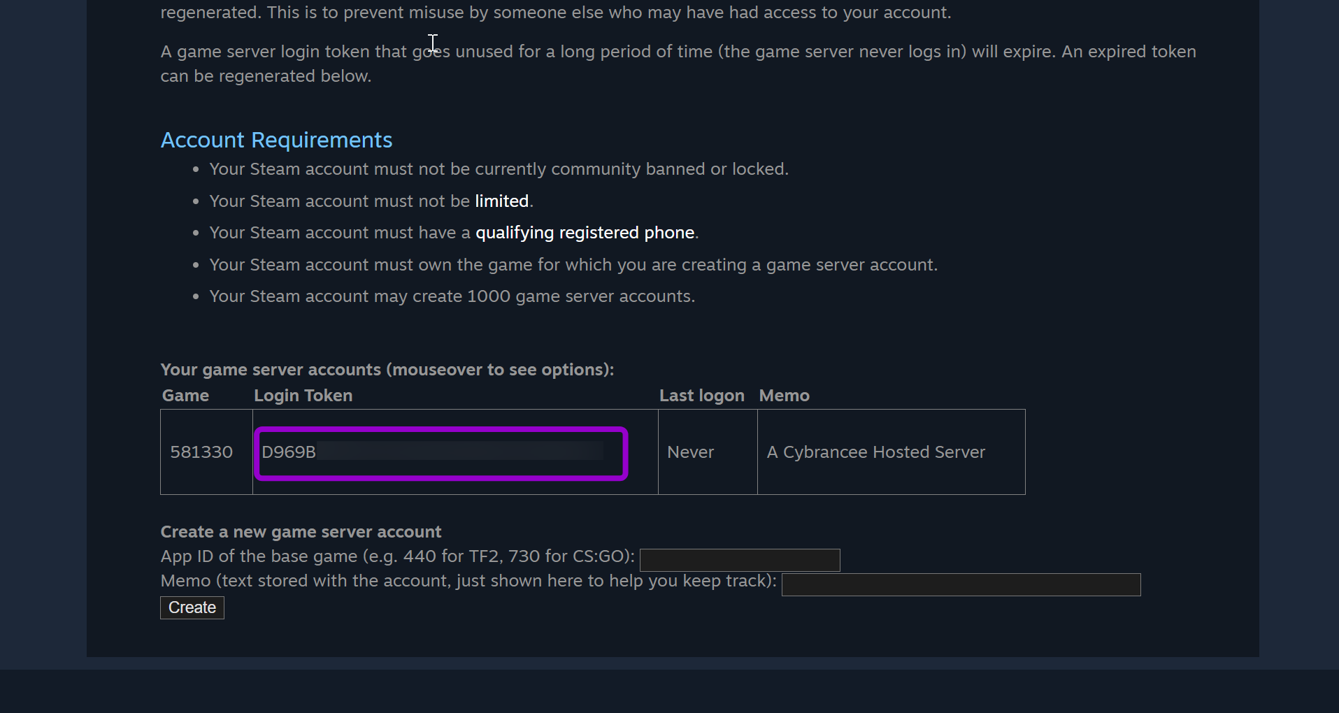 Copy the generated Login Token outlined with arrow