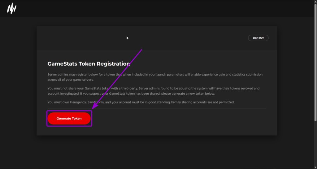 'Generate token' outlined with arrow