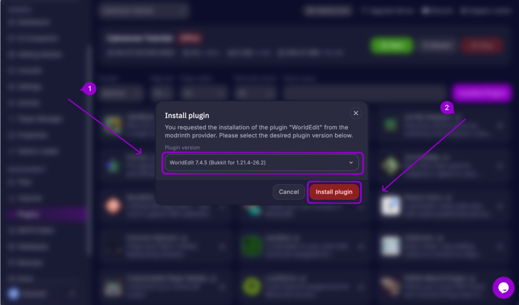Cybrancee Minecraft plugins folder with the updated plugin JAR being installed.