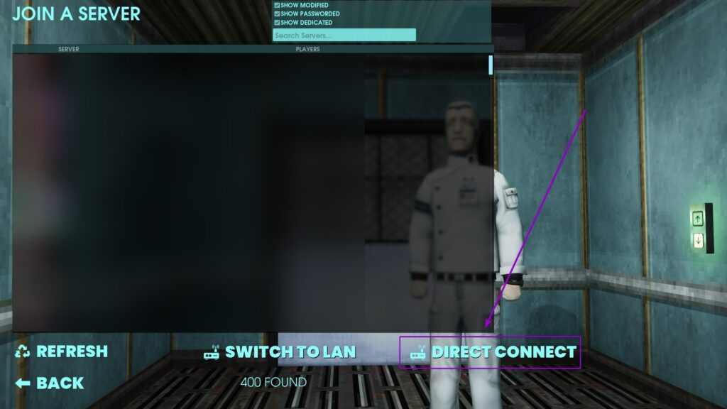 Clicking the Direct Connect button at the bottom of the server browser